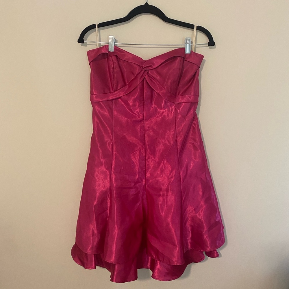 Vintage Jessica McClintock Gunne Sax Strapless Hot Pink Tulip Hem Dress